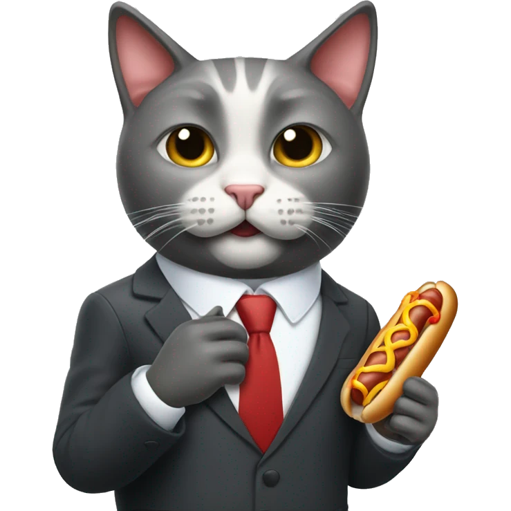 cat in business suit eating hotdog emoji