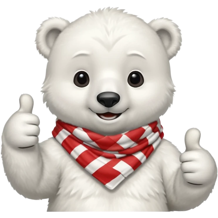 baby Polar Bear, smiling, thumbs up, wearing red Checkered Triangle scarf emoji