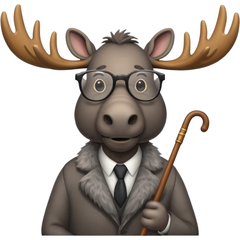 Create a slack emoji of a moose that looks very old.  He may have grey hair, glasses, and a cane. emoji