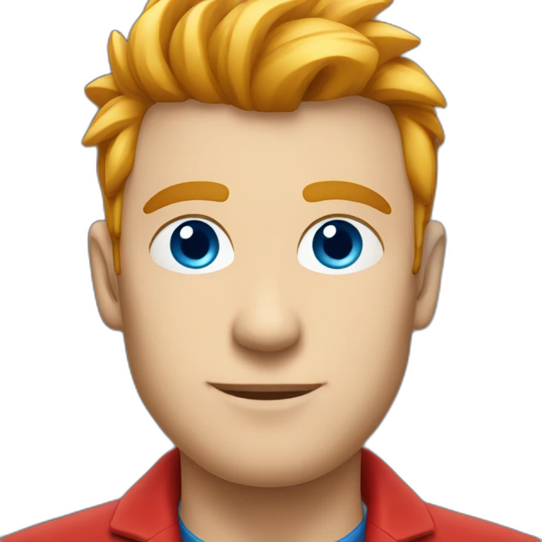 man with red mowhawk and red suit, blue eyes emoji