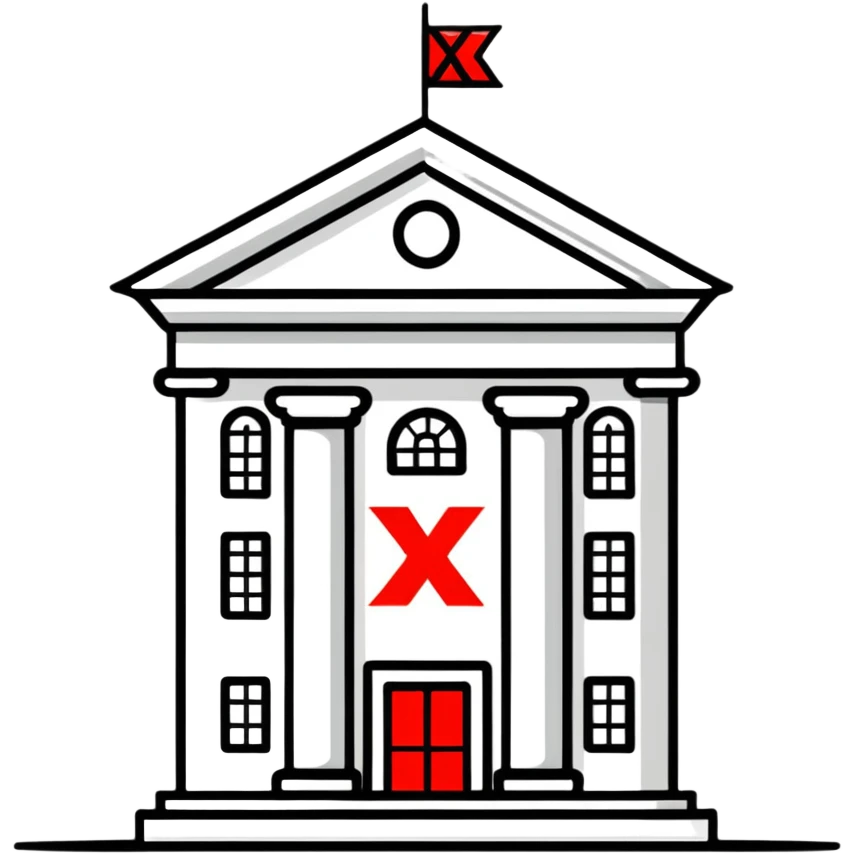 bank building with one large red X mark emoji