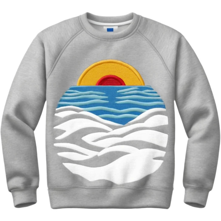 Sweat shirt with embroidered extremely small font “Lake Michigan” emoji