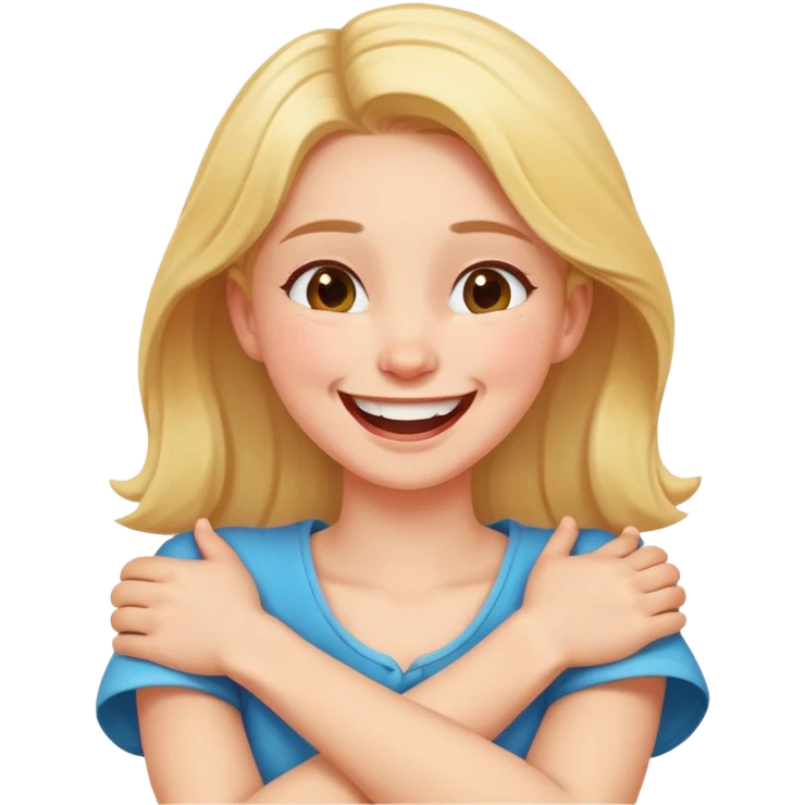 girl with arms crossed holding neck laughing emoji