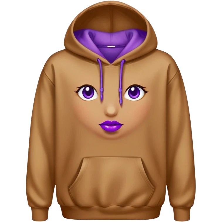 A brown hoodie with purple lip gloss stain emoji