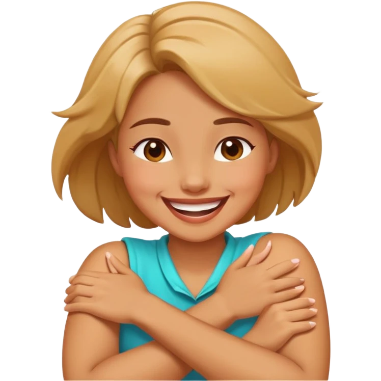 Gurl crossed arms around neck and laughing emoji