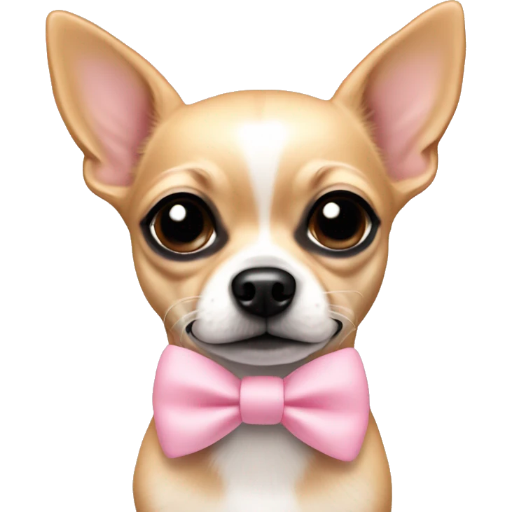 Tan chihuahua with black nose and baby pink bow emoji