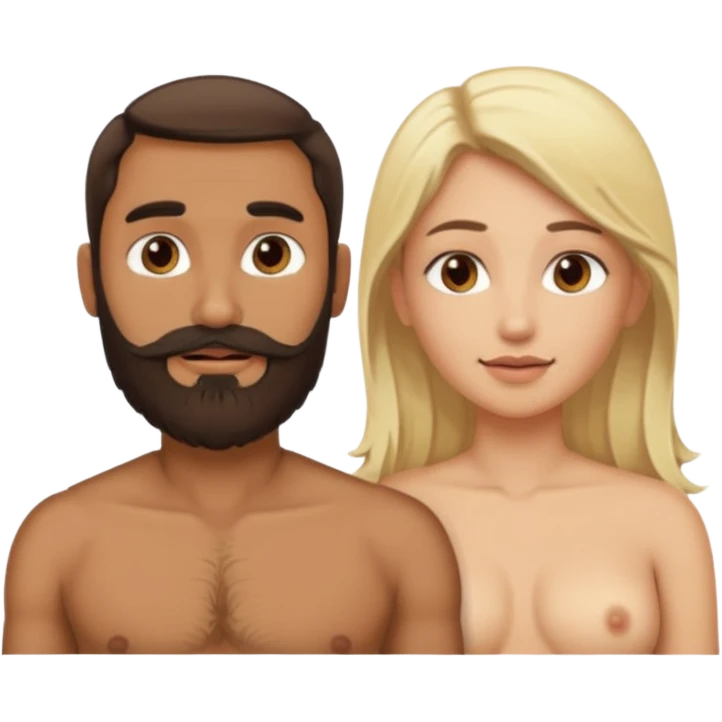Indian man with beard holding naked blonde woman vagina emoji