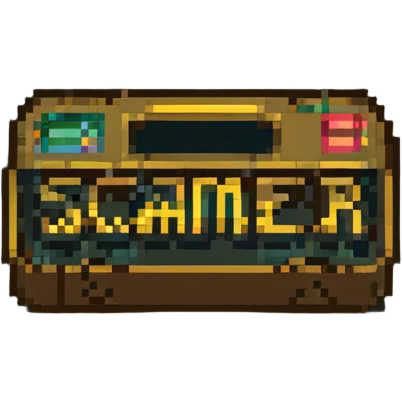 pixel art logo featuring the word 'scammer' integrated into the design, with 'ORO' as the main logo element emoji