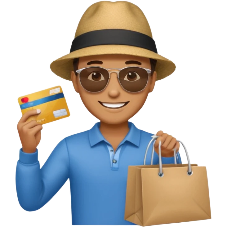 emoji of a guy holding a credit card and a shopping bag emoji