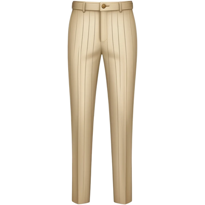 beige formal pants with white vertical pinstripes as a decorative pattern, thin white stripes running vertically on beige fabric, tailored trousers, isolated garment only emoji