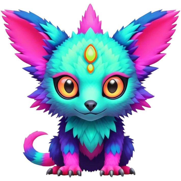 Tropical futuristic lush warm-colored modern colorful neon-colored Fakémon-Digimon-Trico-creature emoji