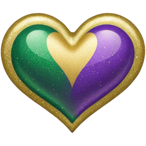 Gold, purple and green glitter ombré Mardi Gras heart emoji