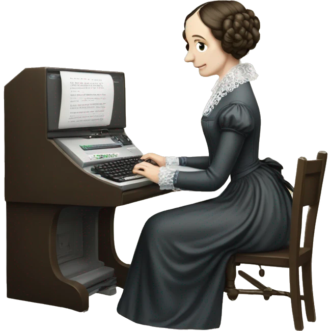 historical figure Ada Lovelace typing on a computer keyboard emoji