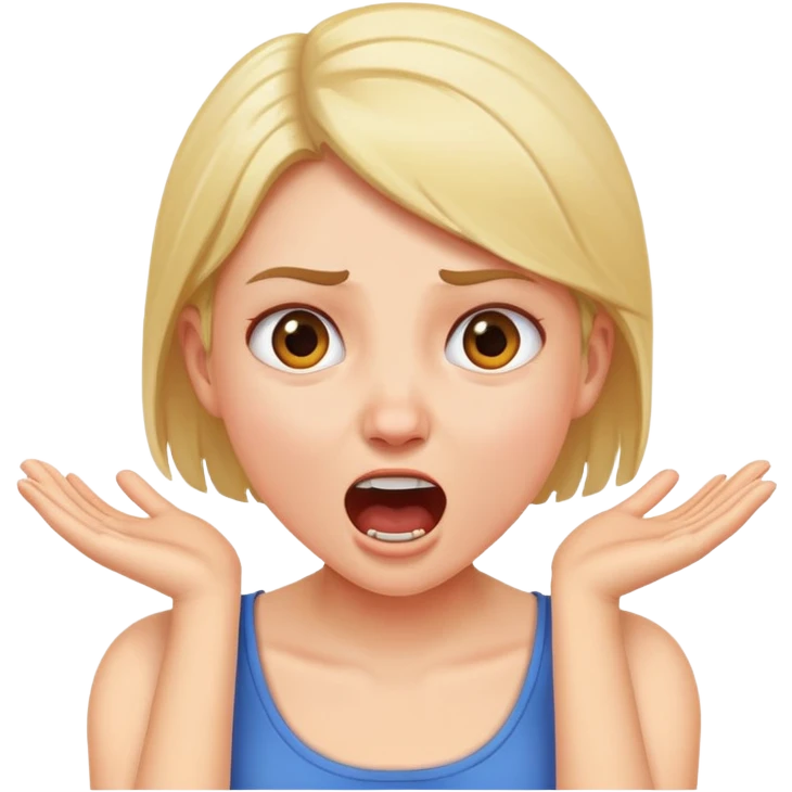 Girl with arms around her neck yelling emoji