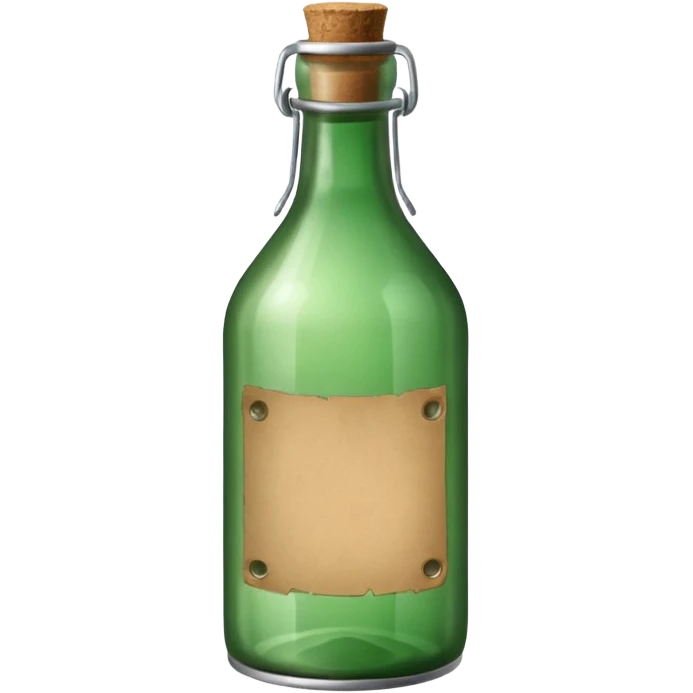green old  glass bottle with a rolled  paper inside  like in movie  emoji