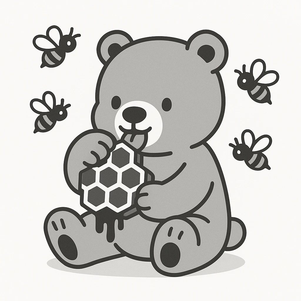 bear eating honeycomb with bees flying around emoji
