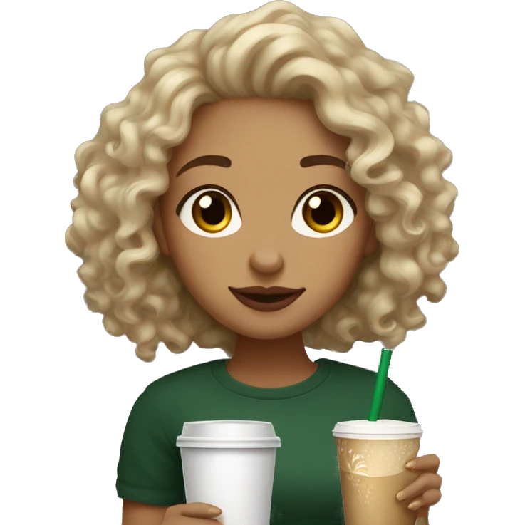 Light skinned curly hair girl drinking Starbucks  emoji