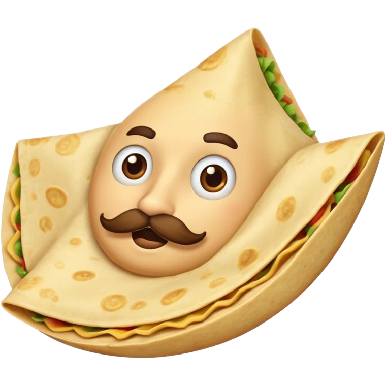 a flying tortillo with a thick mustache, no handlebar corners on the mustache emoji