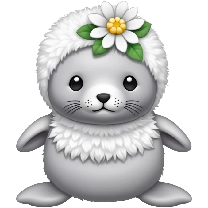 seal plushie full body fluffy with the flower pin on the head emoji