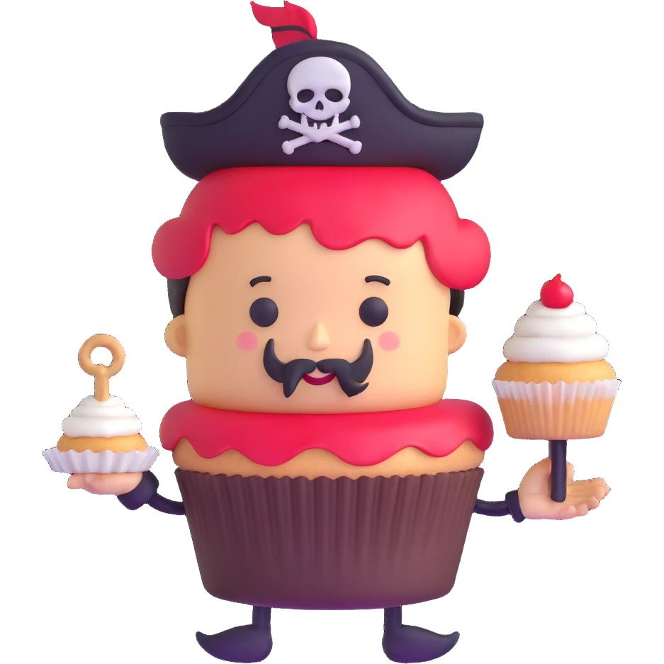 cupcake pirate with a hook hand emoji