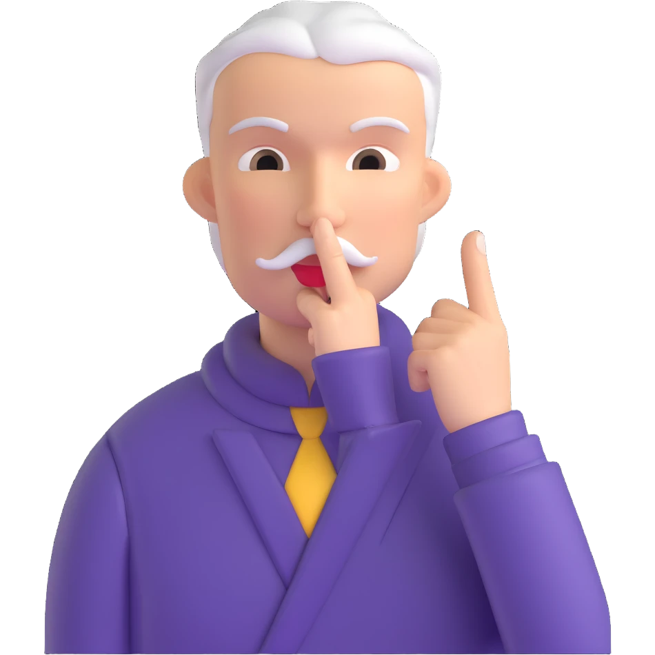 character with finger on lips making shush gesture, pointing at jaw, pressing cheekbones emoji