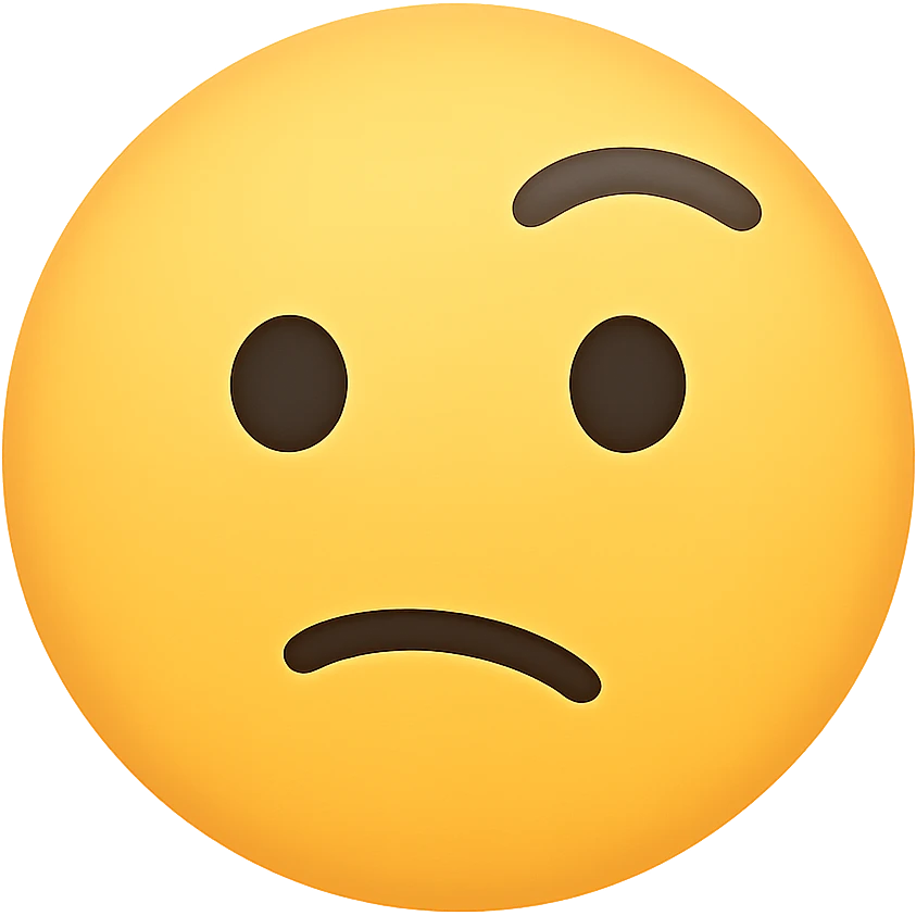 Add color to the sarcastic emoji with a raised eyebrow, keeping the icon style with a transparent background. The emoji should have a sarcastic expression with a raised eyebrow and colored details consistent with icon style. emoji