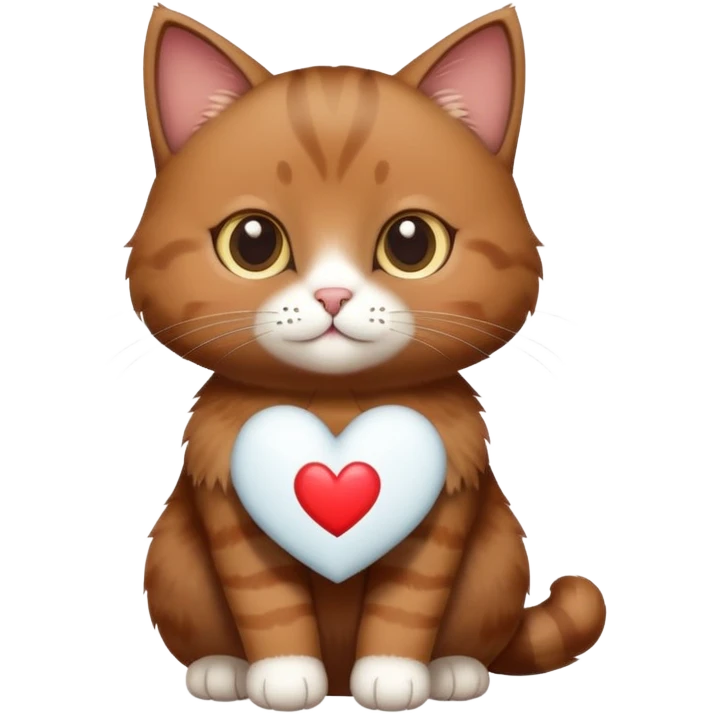 Brown cat with a white heart emoji