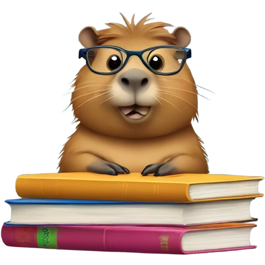 Clever CAPIBARa with books emoji