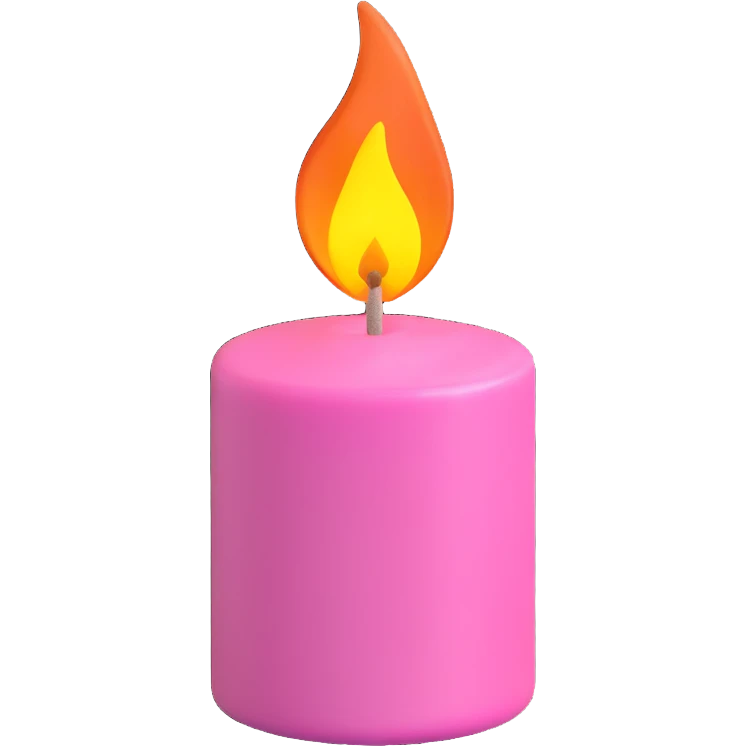 A pink candle with a flame on it, viewed from top to gorund. emoji
