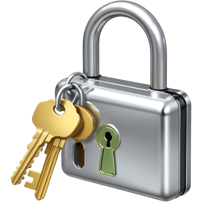 A chrome silver lock and key emoji, smooth metallic surfaces, glossy reflections, luxury swag vibe, minimal iOS emoji style, centered on clean white background emoji