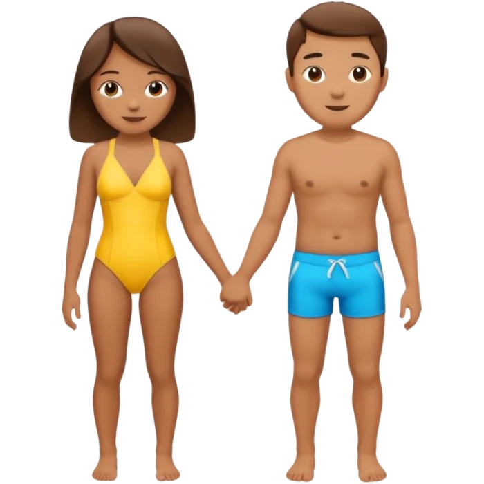pareja en bañador, dados de la mano emoji