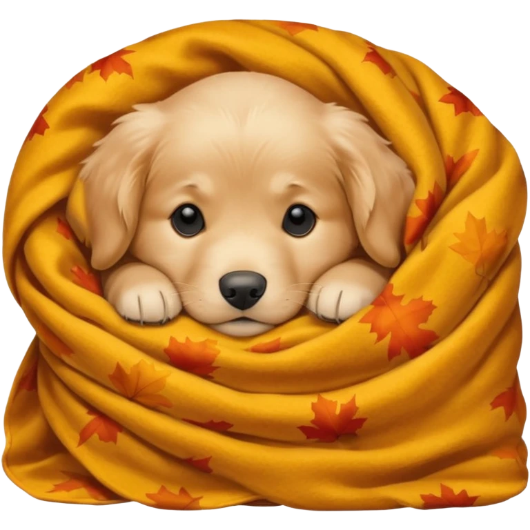 Autumn golden retriever puppy sleeping with a blanket emoji