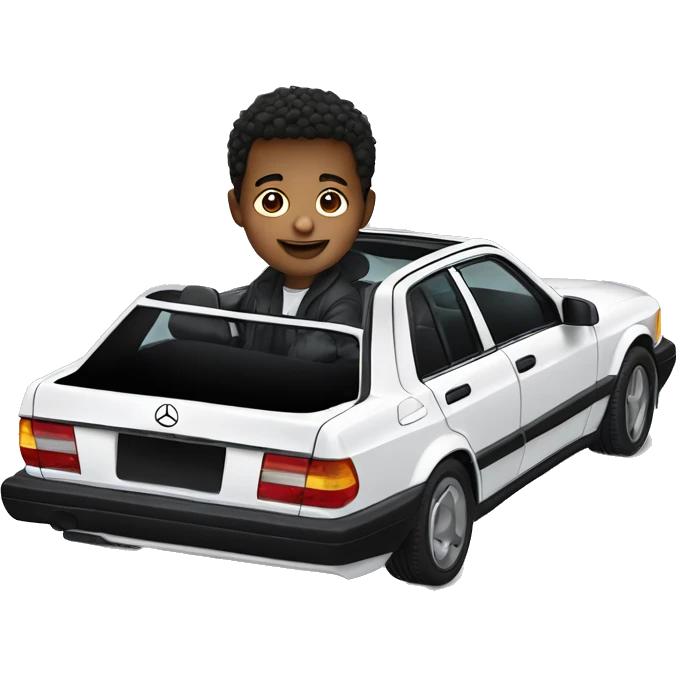 boy Sitting in a mercedes benz evo 190 e emoji