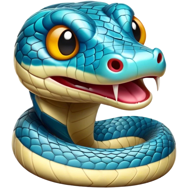 Cinematic Comical Chinese Water Snake Portrait Emoji, Head tilted dramatically with an exaggeratedly amused expression, featuring a striking, glossy scaled body with bold patterns and wide, expressive eyes filled with playful disbelief, Simplified yet hilariously expressive features, highly detailed, glowing with a slightly sassy aquatic glow, high shine, dramatic yet playful, stylized with an air of cheeky water mischief, soft glowing outline, capturing the essence of a spirited and over-the-top water snake that feels like it could slither its way into internet fame instantly! emoji
