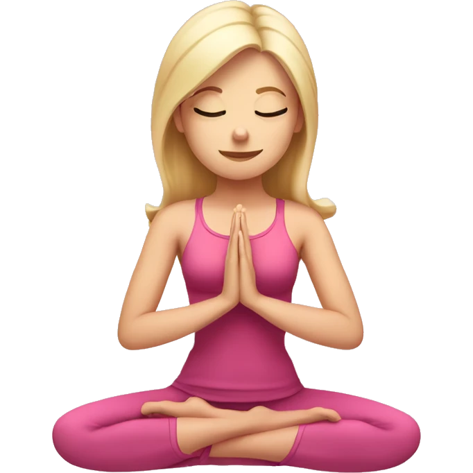 White skin blonde Girl doing praying yoga pose in pink tones half body emoji