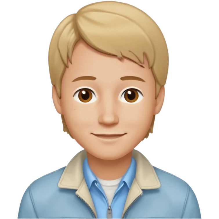 Brian Lackey from Mysterious Skin with brown eyes, dark blonde hair, light blue shirt, ivory jacket emoji