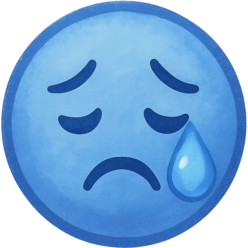 sad face blue color theme with teardrop emoji