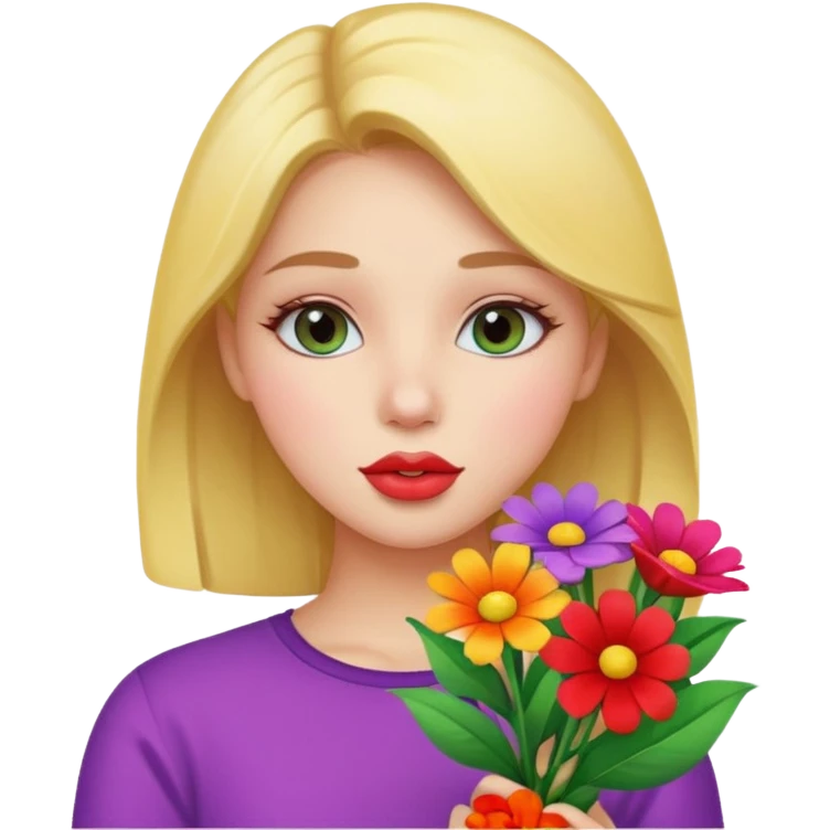 kissy face holding flowers emoji