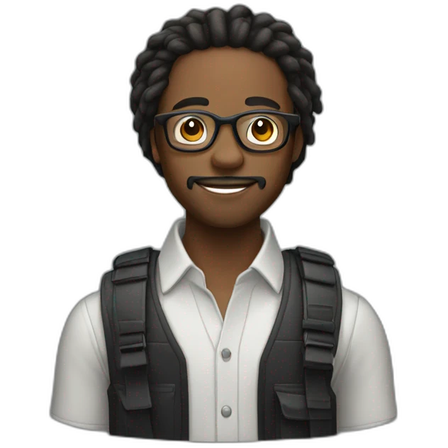 Young Black male film Photographer with glasses and thin mustache with dreadlocks emoji