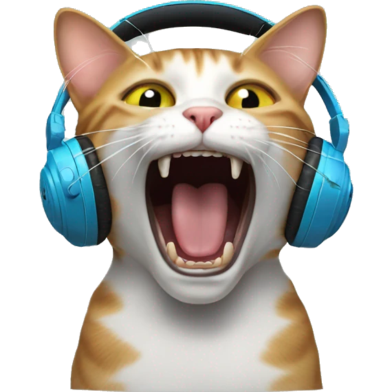 silly cat screaming with headphones  emoji