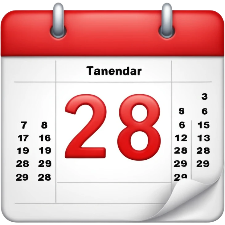 calendar with number 28, white page and red top emoji