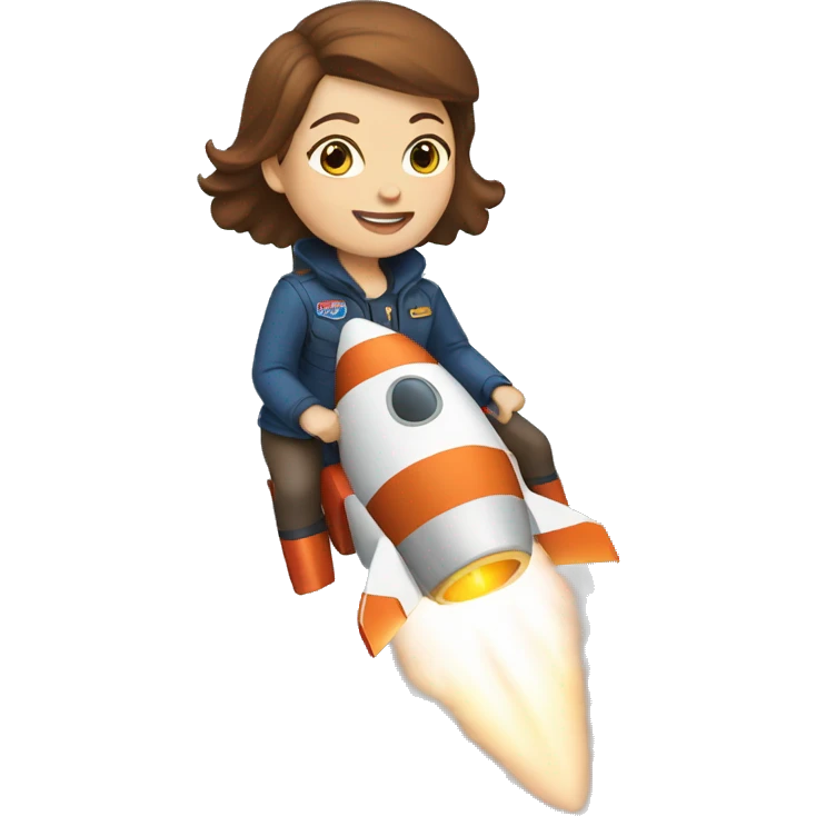 white woman brown hair riding a rocket emoji