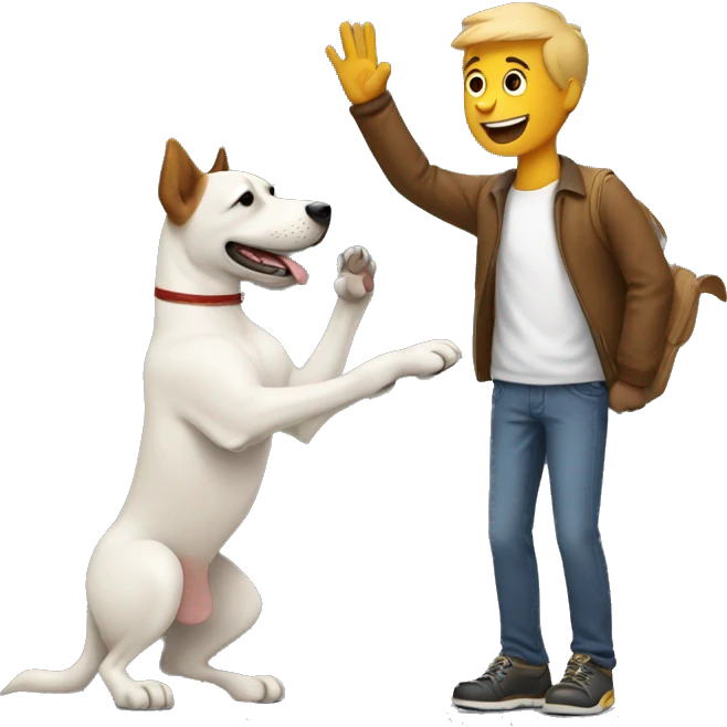 dog and man give each other high five emoji