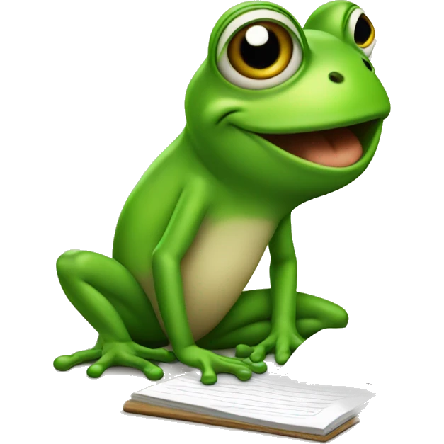 kid's cartoony frog taking down note emoji