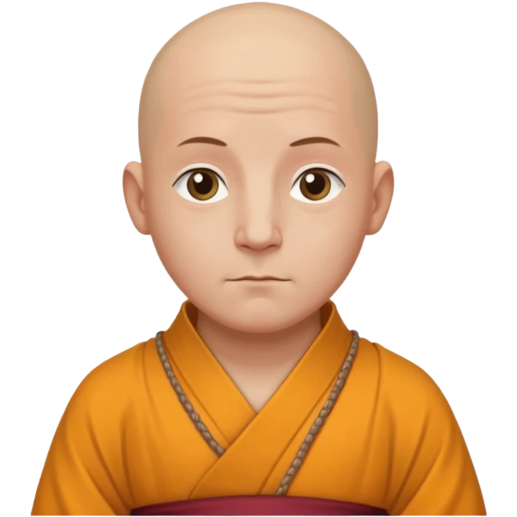 A bald monk in modern American city, wearing traditional robes, calm expression emoji