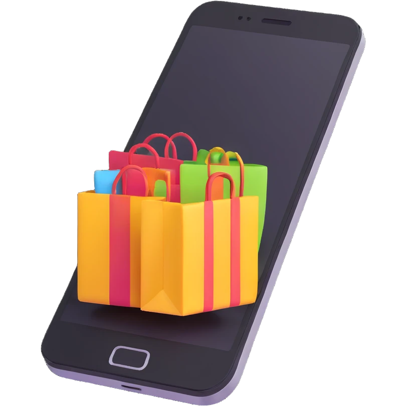3D mobile phone with shopping app open emoji