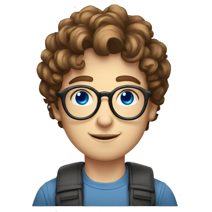 nerd, glasses, blue eyes, round face, pale skin, brown hair, curly hair emoji