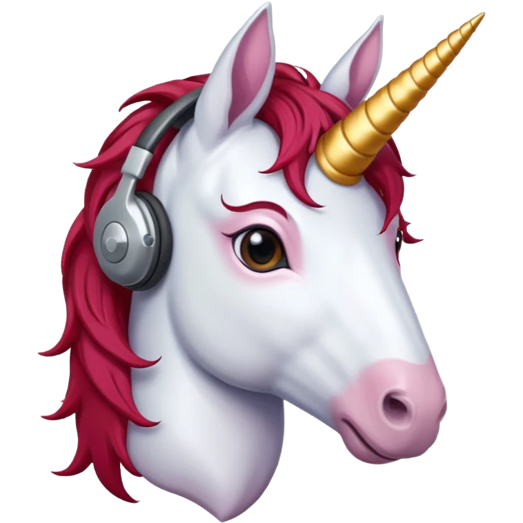 headphone wearing unicorn with dark red hair emoji