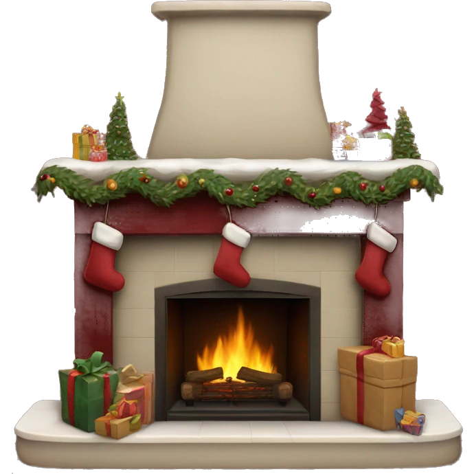 Realistic decorated burgundy Christmas fireplace emoji