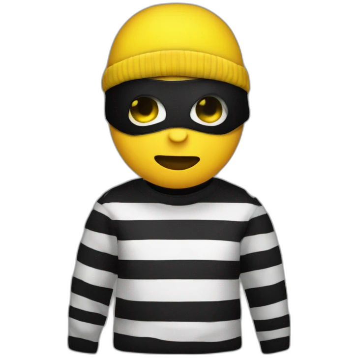 robber yellow person with a black beanie and a long sleeved white and black horizontally striped t-shirt and a black eye mask and a bag of money in their left shoulder emoji